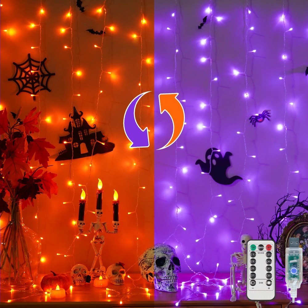 suddus Color Changing Curtain Lights for USB-200 LED, Purple & Orange