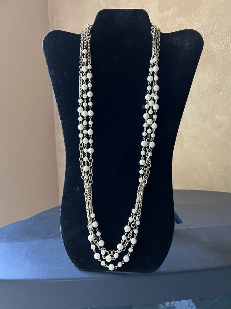 J.Crew Multi Strand Gold Chain Necklace with Faux Pearls