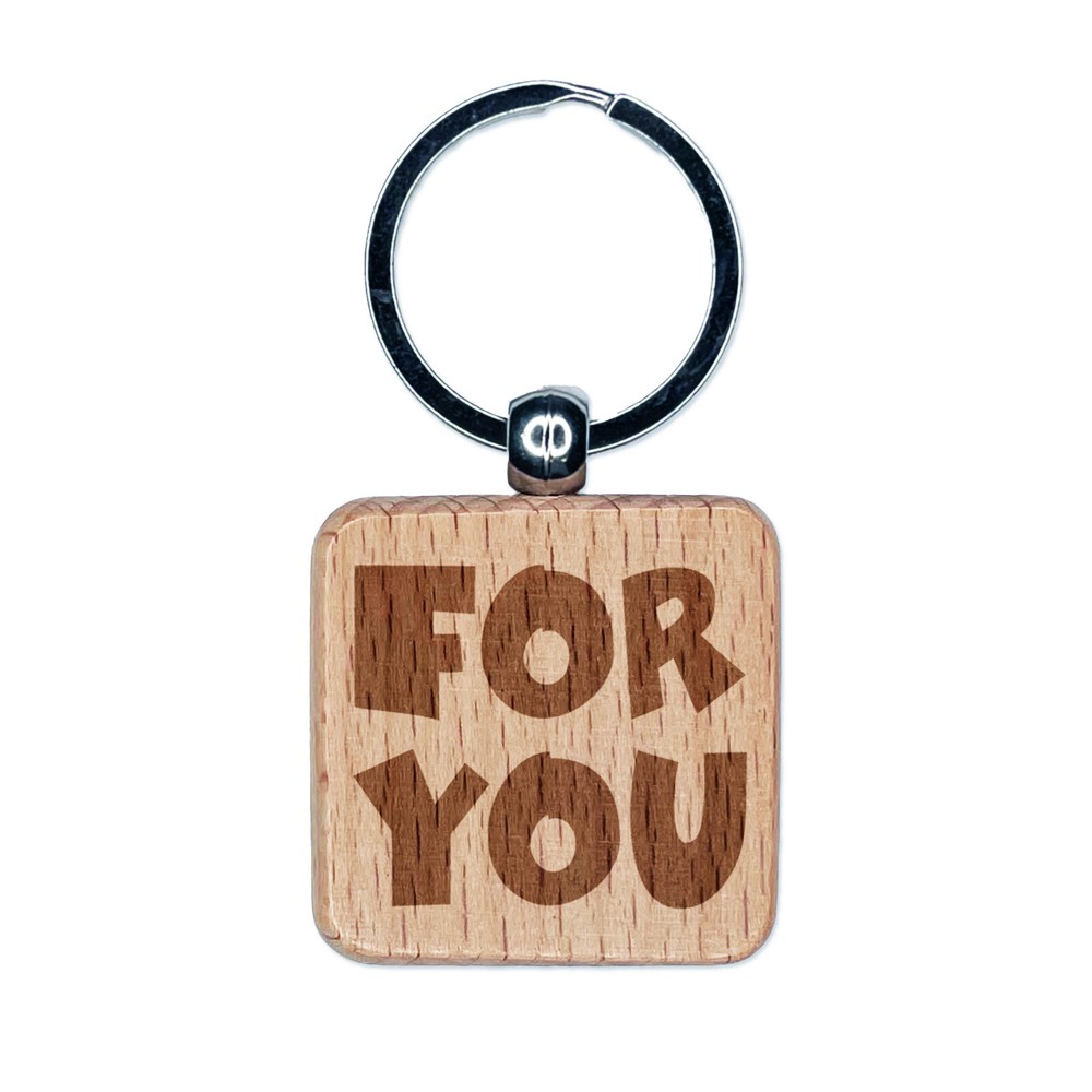 Bold Text Engraved Wood Square Keychain Charm Tag