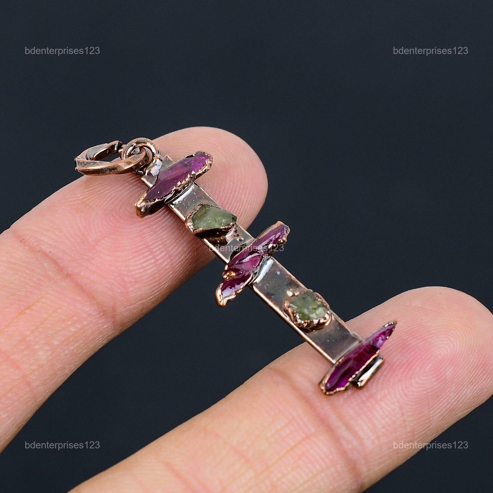 Pink Tourmaline Rough Stone Copper Electroformed Pendant - Unique Mothers Day Gift-image