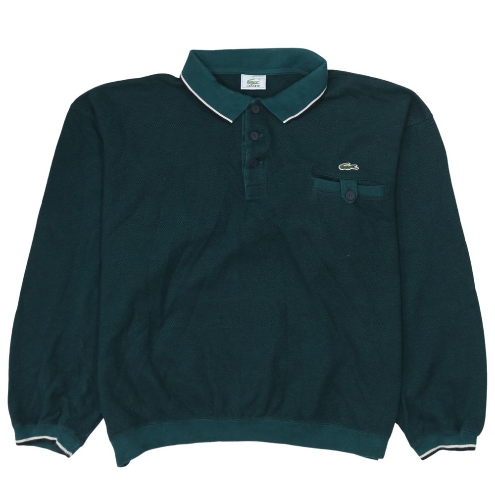 Lacoste Mens Polo Shirt Dark Green Knit Long Sleeve Chest Pocket Vintage XXL
