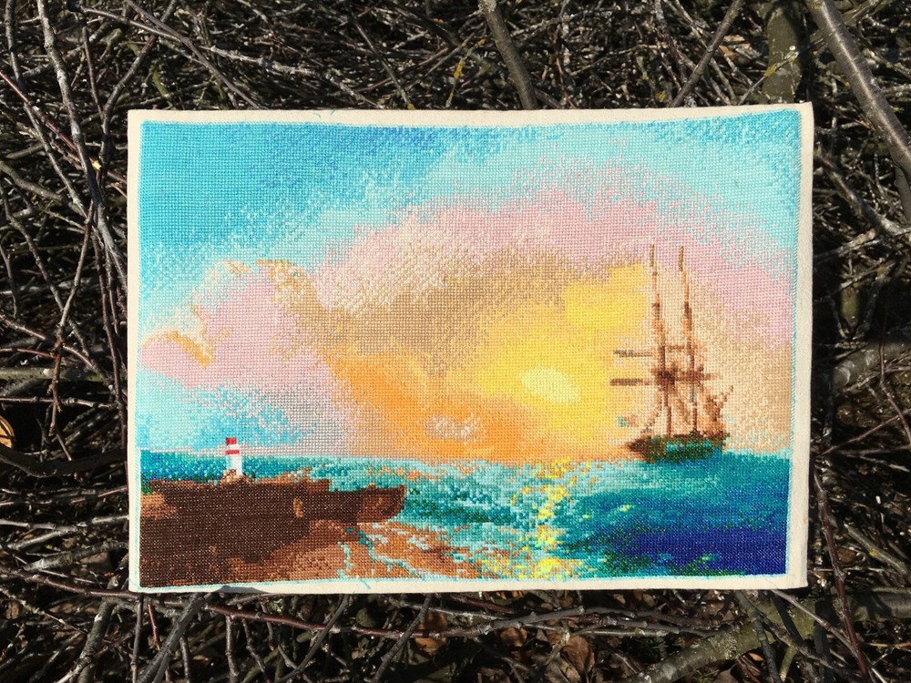 Sea completed finished cross stitch 9.8''x 13.4'' Unframed NEW Gift Decoration