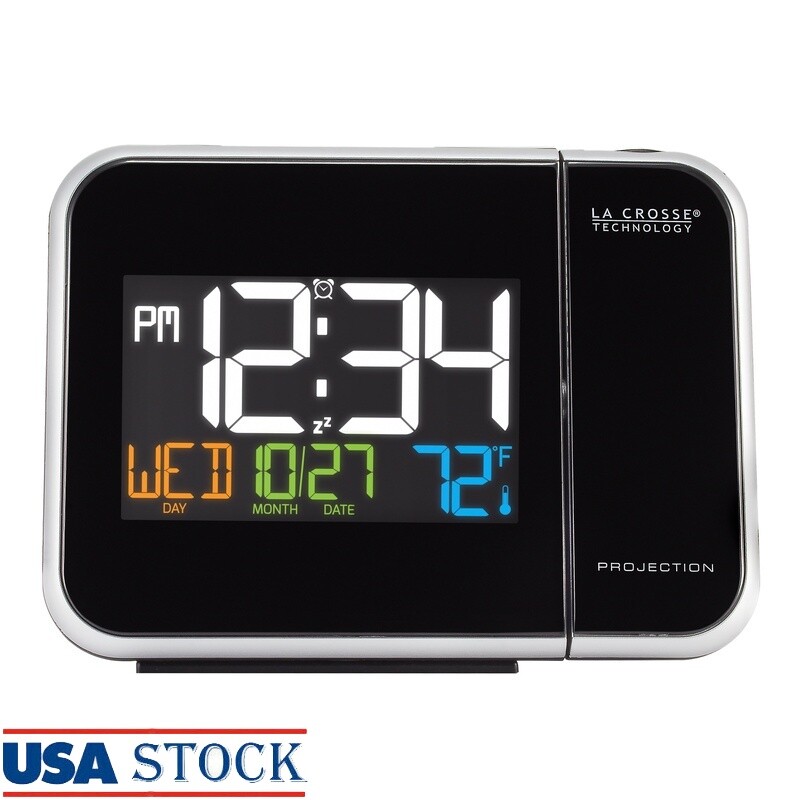 Projection LED Black Alarm Clock with Indoor Temperature Projects time on wall
