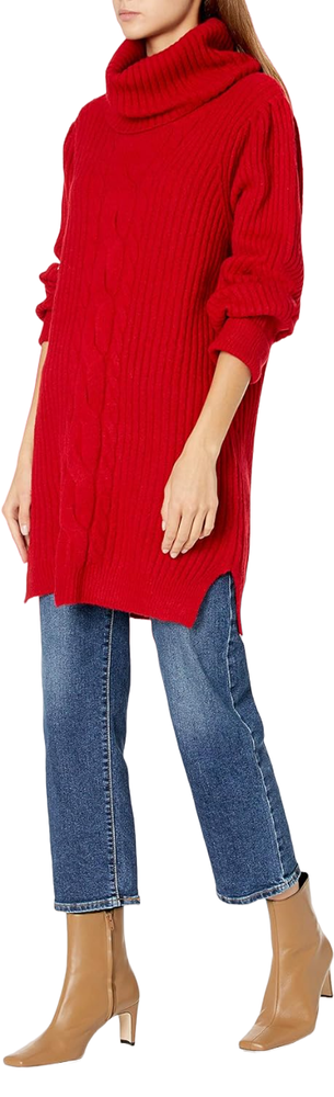 NWT SUGAR LIPS Red Cable Knit Long Bishop Sleeve Turtleneck Sweater Dress SIZE S