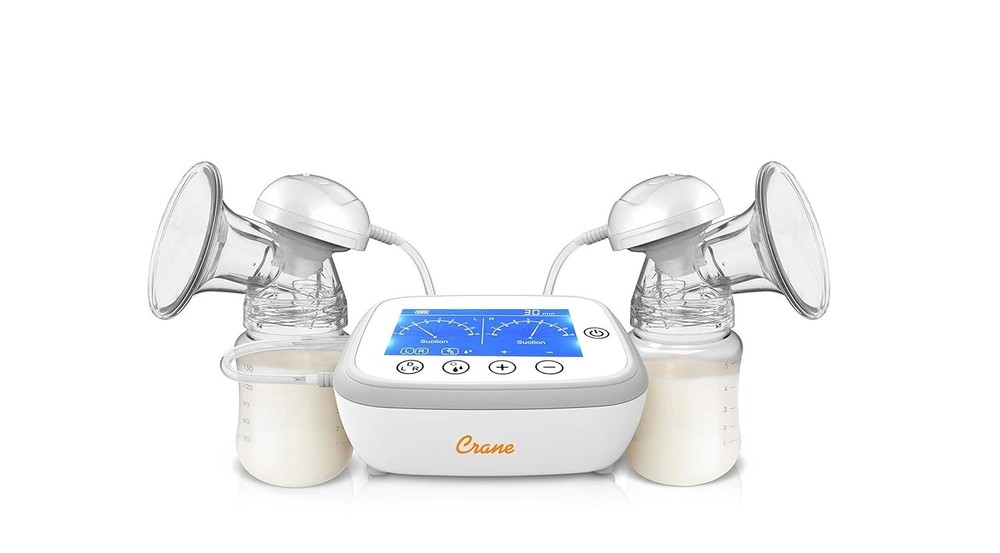 Crane Double Electric Cordless Rechargeable Breast Pump Portable Closed System
