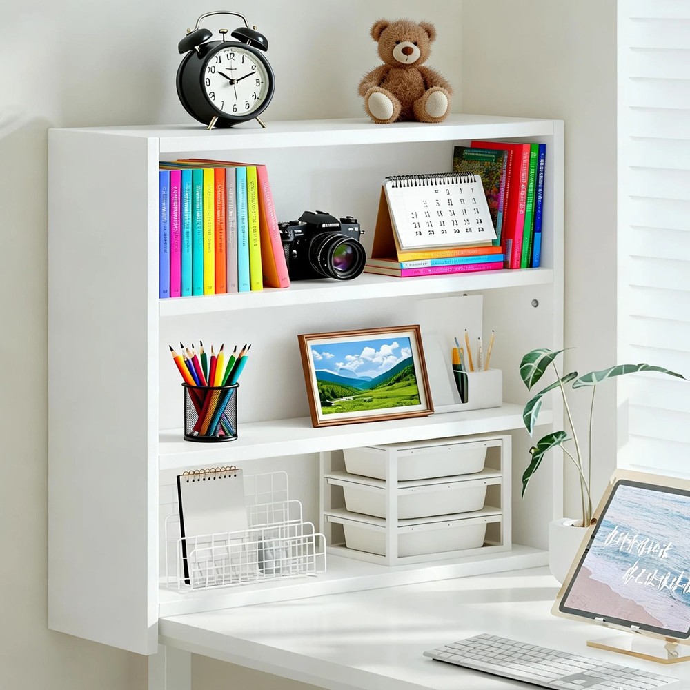 3-Tier Desktop Bookshelf & Desk Organizer Shelf, Wooden Display Rack