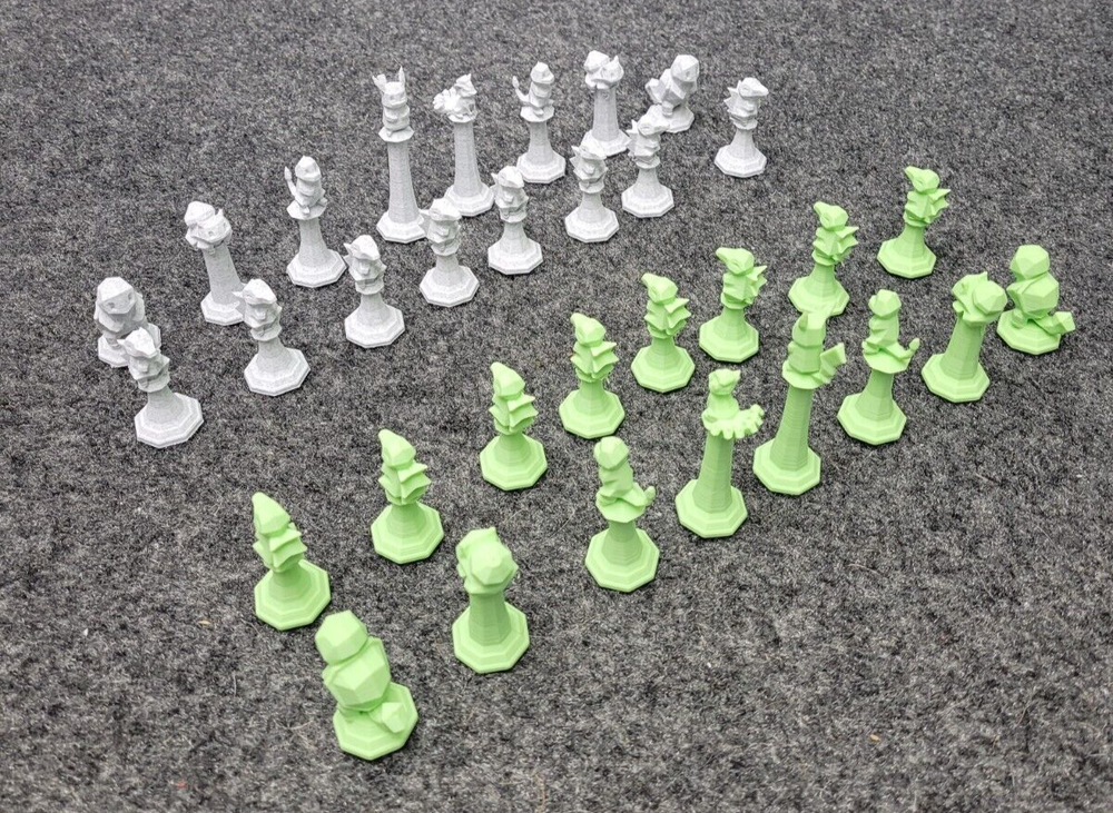 Pokémon Chess Set 3D Printed Marble and Green Complete Pikachu Bulbasaur Vulpix