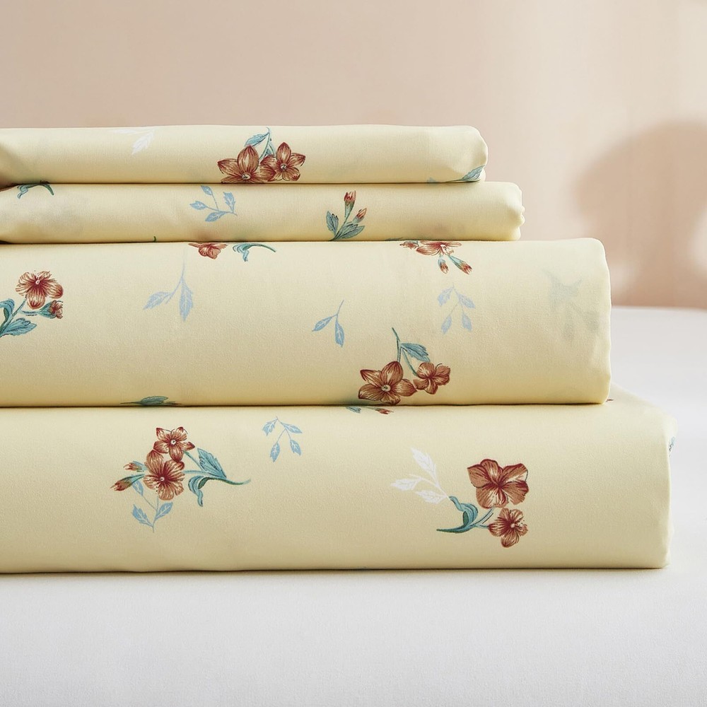 Boho Floral Queen Size Sheets Set 4 Piece - Extra Deep Pocket Queen Sheets Ye...