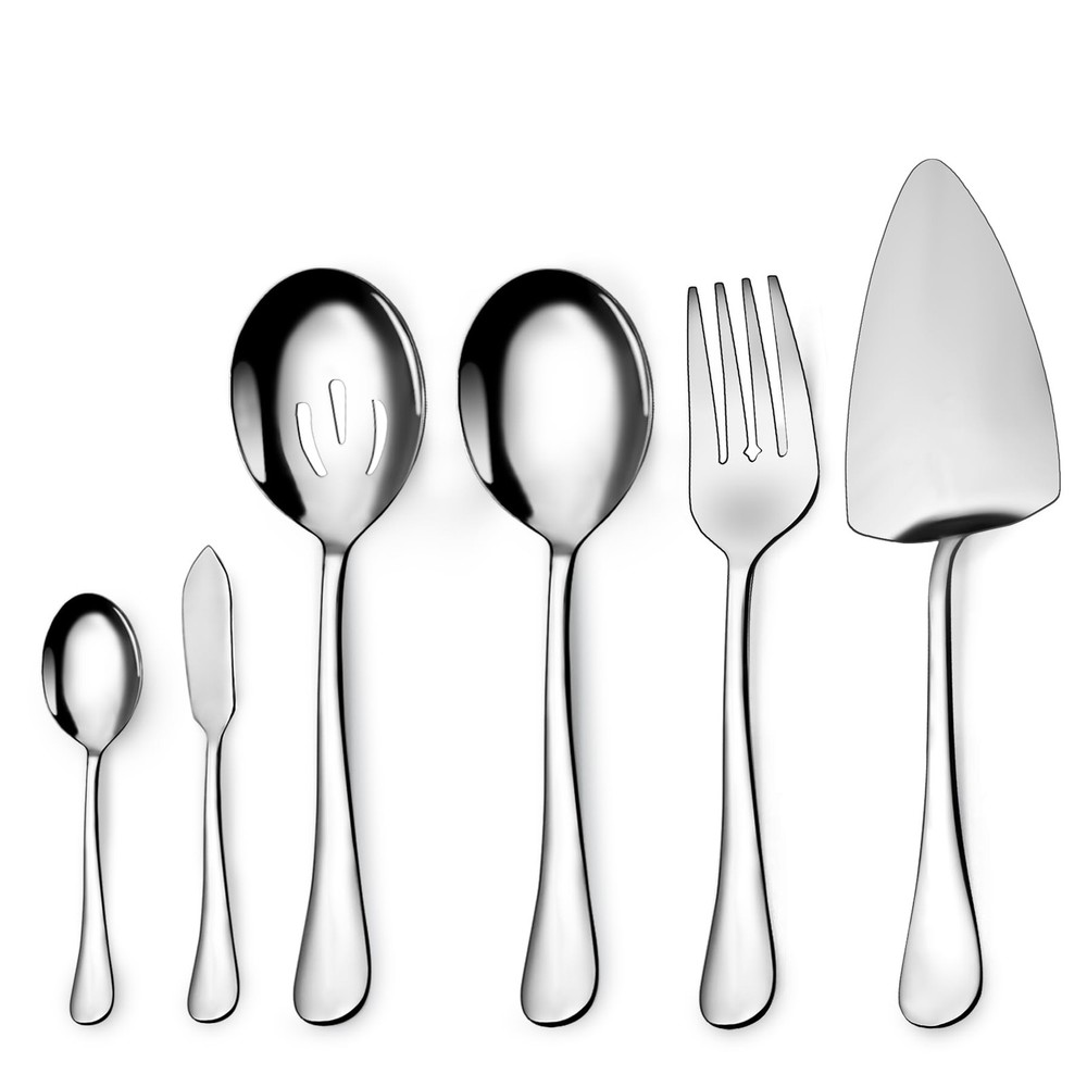 6-Piece Stainless Steel Serving Utensil Set with Serrated Edge