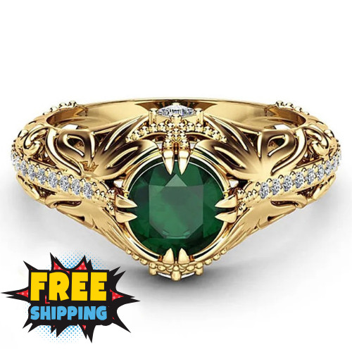 New Anillo De Oro 14k Mujer Puro Oro Anillo Brillante Con Esmeraldas Para Mujer