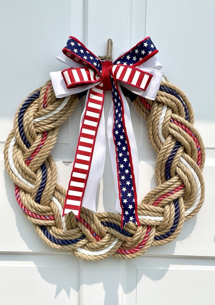 16-Inch Patriotic Nautical Rope Wreath for Home Decor