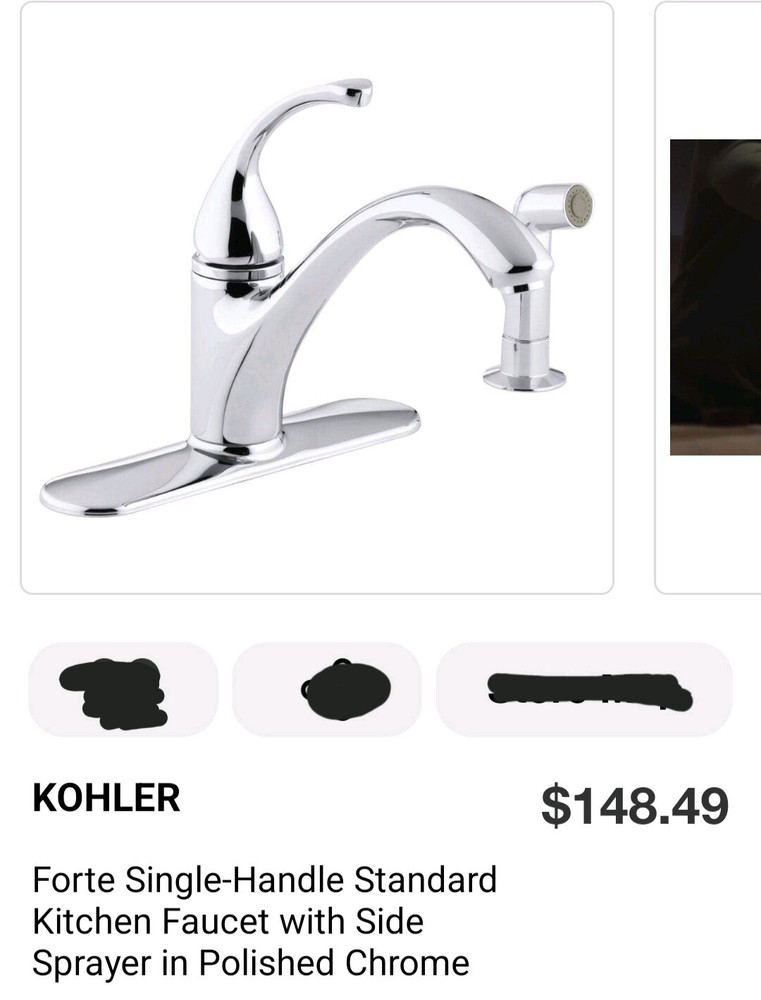 KOHLER K-10412-CP Forté Chrome Single Handle Kitchen Sink Faucet & Sidespray Kit