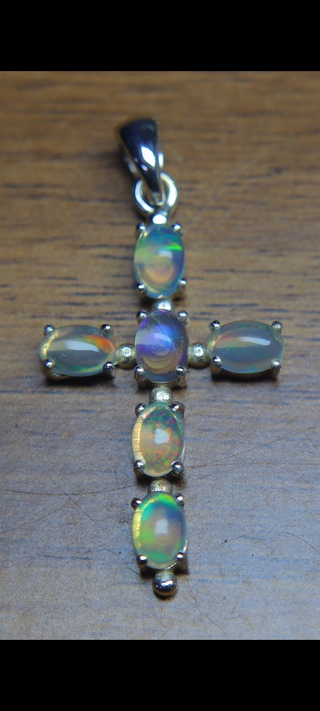 Cross pendant sterling silver Natural Ethiopian opal Gemstone astrology purpose