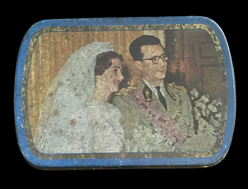 Vintage 1960 Rizla Belgian Royal Wedding Commemorative Cigarette Papers Tin Blue