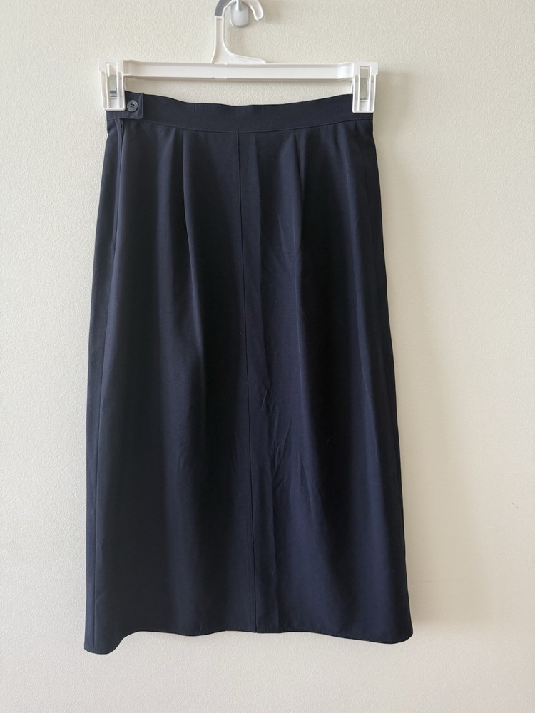 Max Mara Navy Blue A-Line Skirt Small Button Split Pleat Midi Minimalist Classic