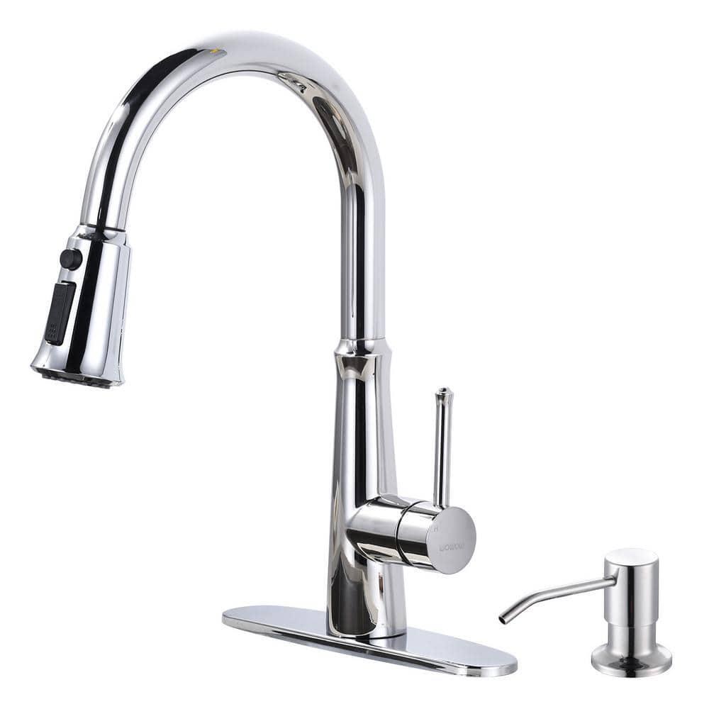 Single Handle Pull Down Sprayer Kitchen Faucet with Soap Dispenser in Chrome