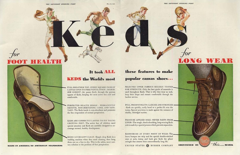 For Foot Health & Long Wear Keds athletic shoes ad 1933 US Rubber Sep