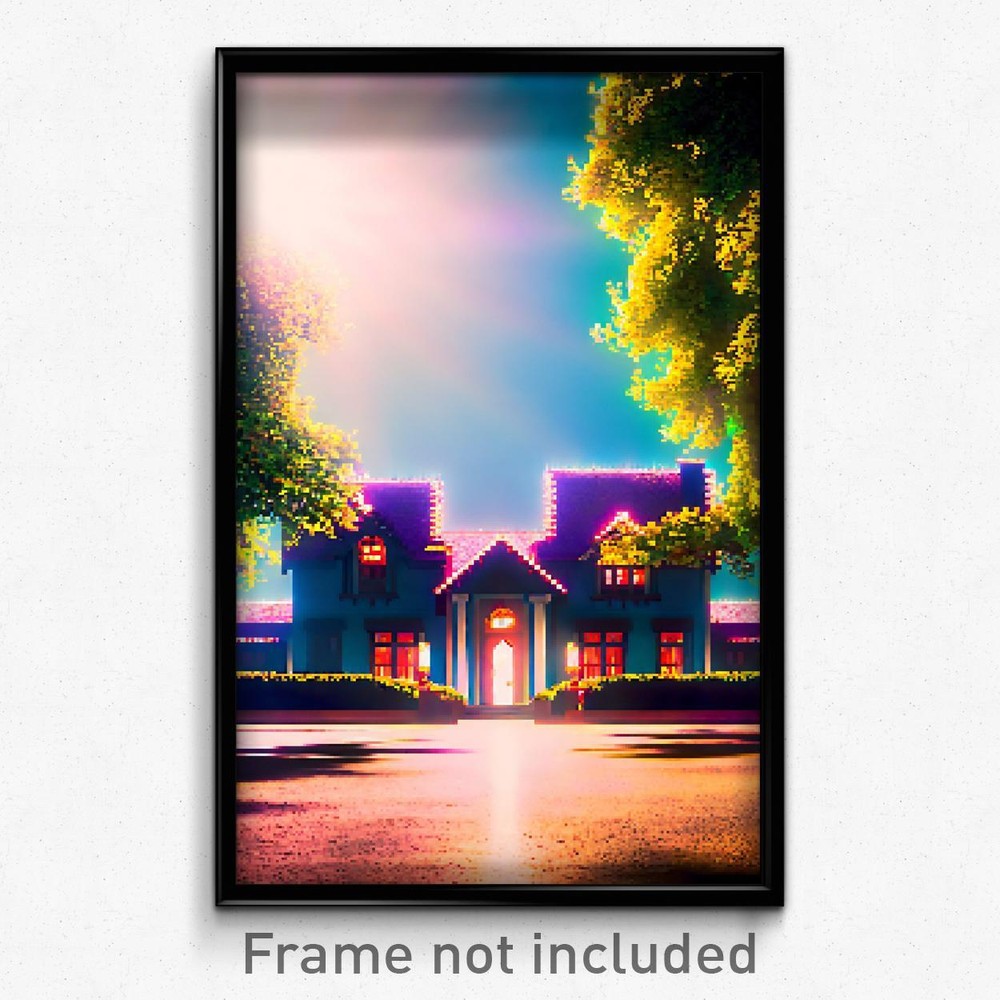 8-Bit Psychedelic Pixel Art Poster - Dazzling Parsonage Video Game Print