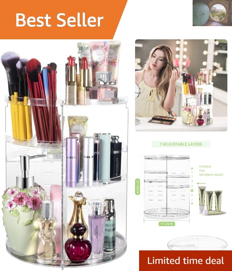 Elegant 360-Degree Rotating Makeup Organizer with 8 Adjustable Transparent Compartments