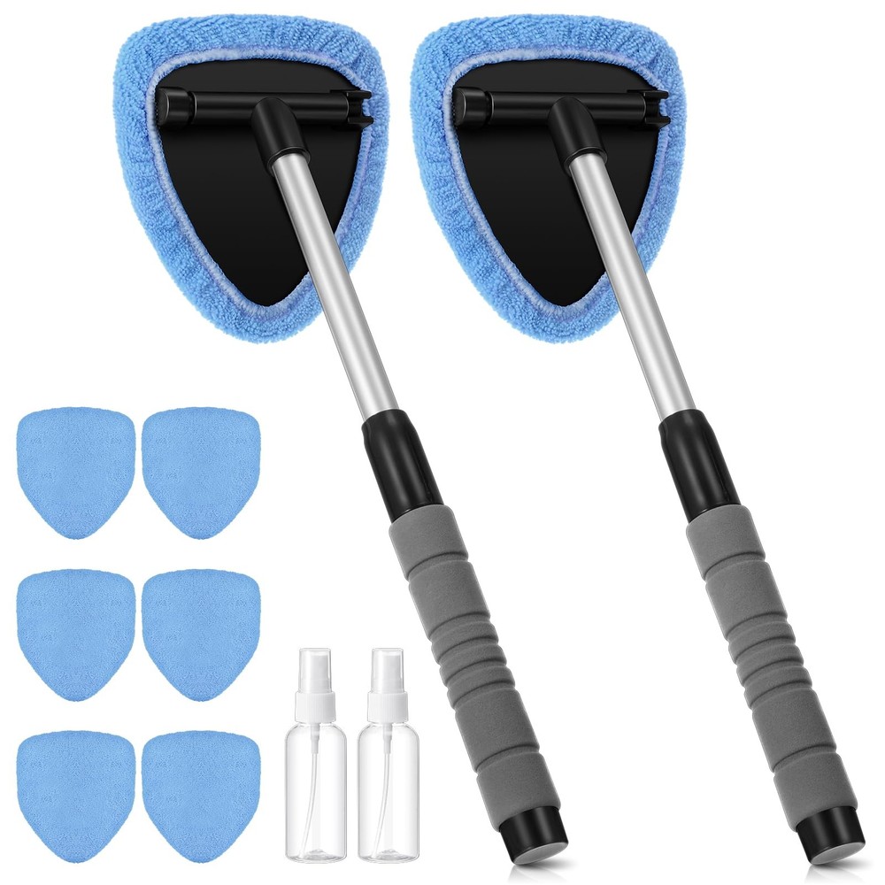 10-Piece Car Window Cleaner Kit with Extendable Handle & Microfiber Pads