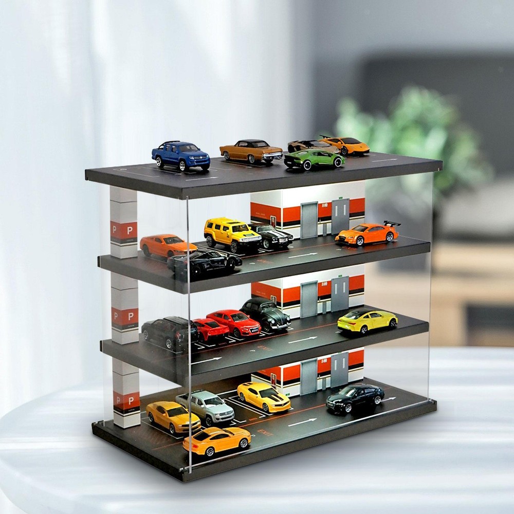 1:64 Scale Parking Lot Display Case Storage Box Dustproof Diorama Diecast Car