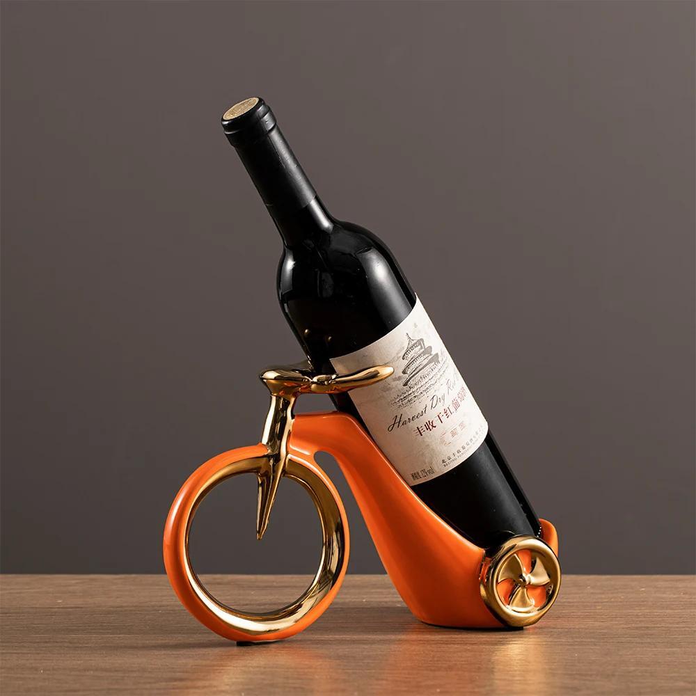 Figurine Bicycle Holder Wine Ceramic Medium Multicolor Smooth Novelty Modern