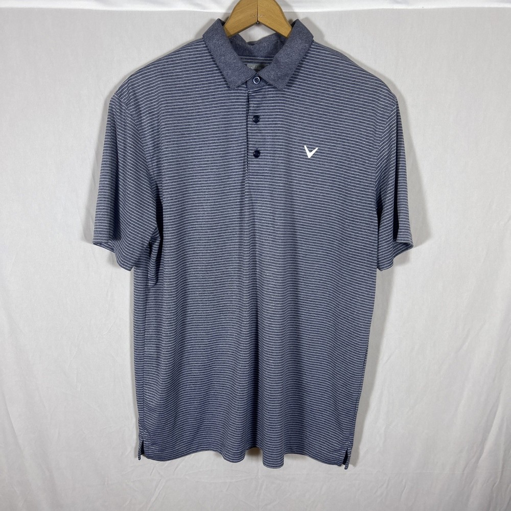Callaway Men’s Opti-Dri Polo Shirt Size Large Gray Striped Golf- Comfortable