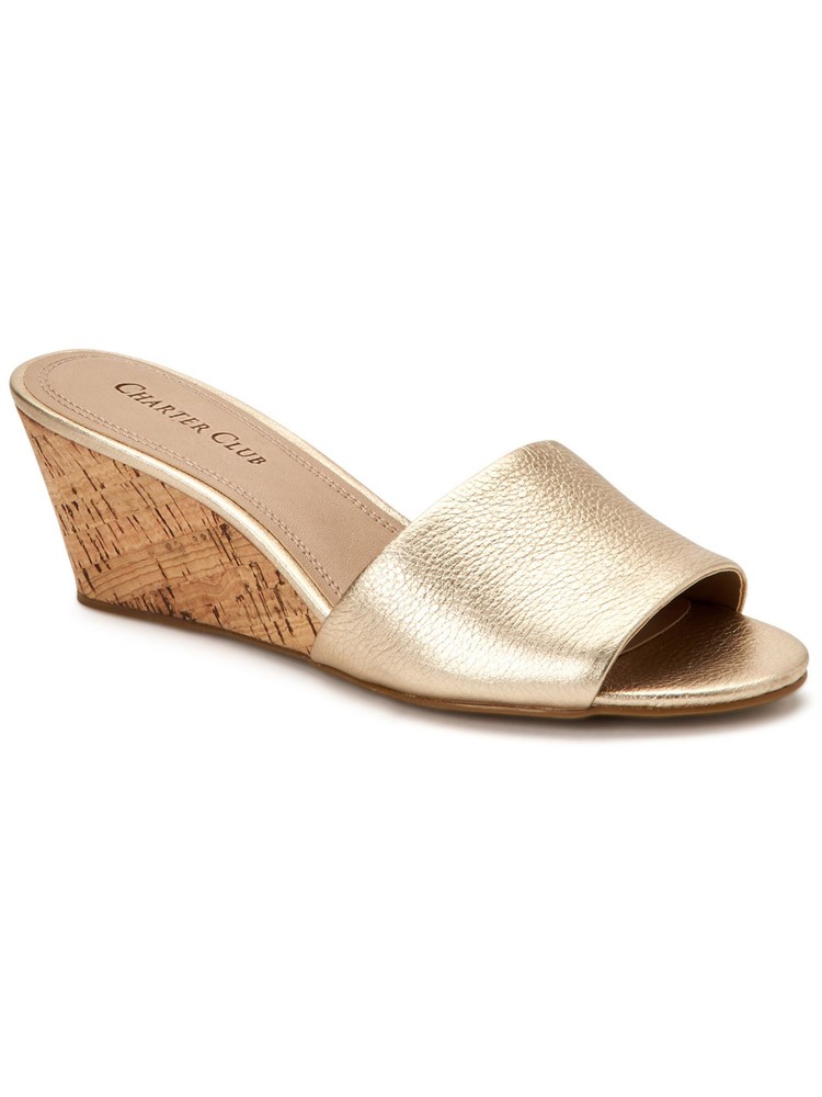 CHARTER CLUB Womens Gold Nallahh Open Toe Wedge Slip On Heeled Sandal 9 M