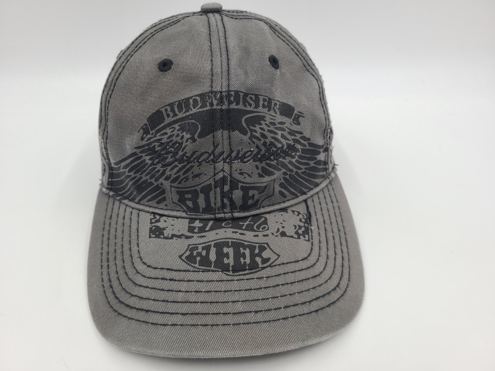 Budweiser Bike Week Distressed Adjustable Hat Cap Motorcycle Beer Men Women Gray