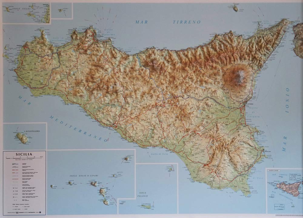 Sicilia 1:350.000 (carta in rilievo senza cornice) (Map)