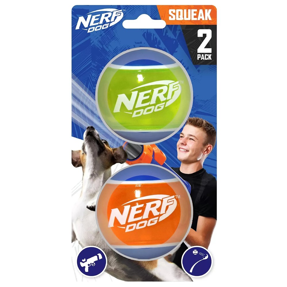 Nerf Dog Rubber Tennis Ball with Squeaker 2-Pack 2-inch for All Breeds