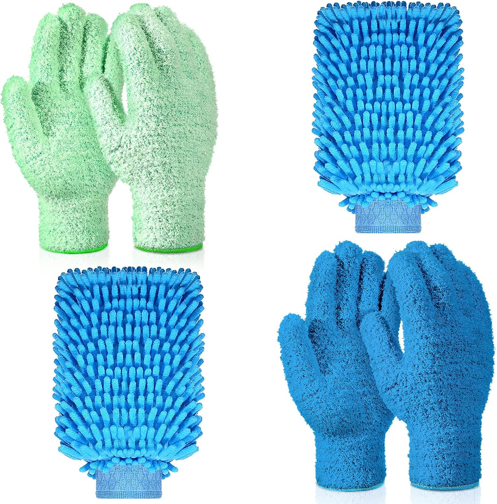 6 Pcs Microfiber Dusting Mitt Gloves Microfiber Washable Dusting Gloves Car Wash