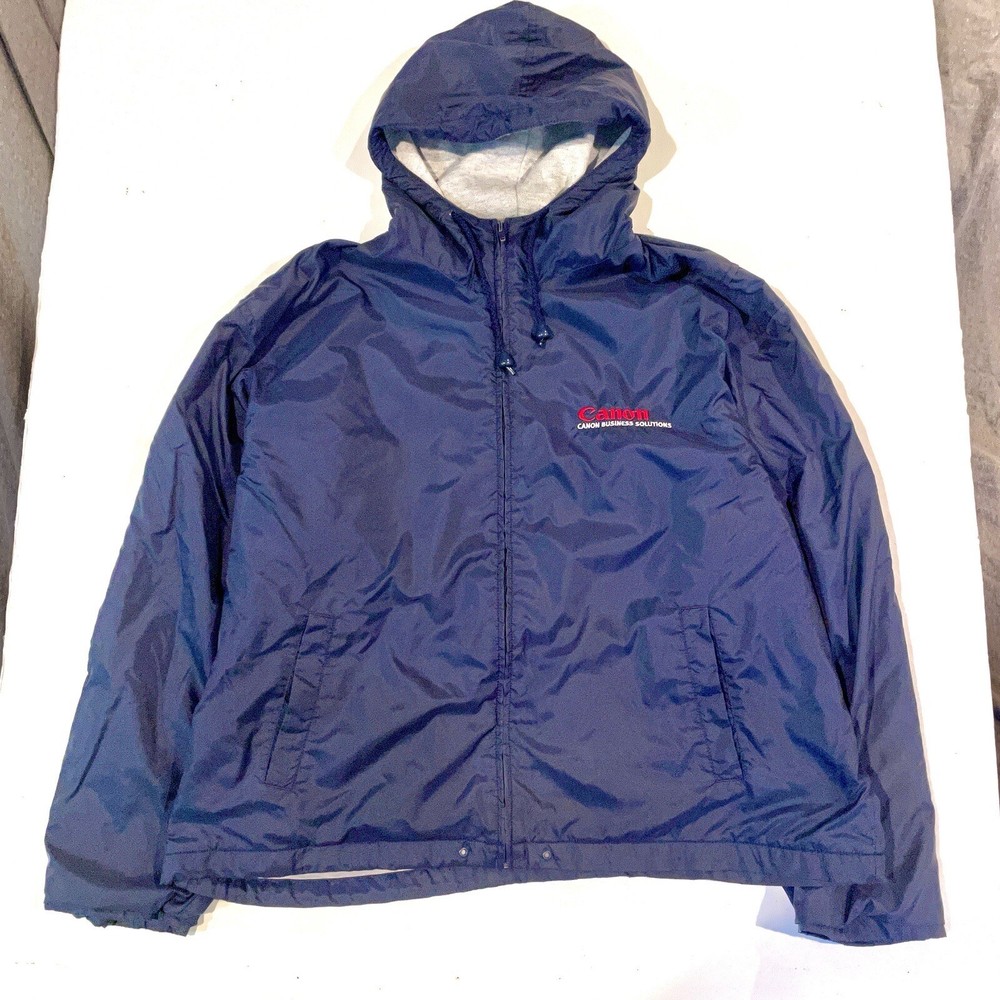 Vintage CANON Logo Zip-Up WINDBREAKER JACKET Perfectly Cropped Fit LINED 90s Y2K