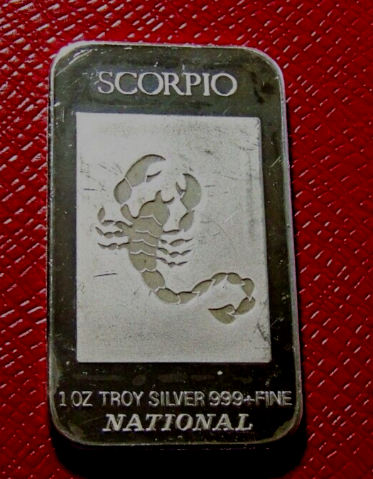 Scorpio- Zodiac Series Bar-National Mint USA 1 Troy oz.999 Fine Silver