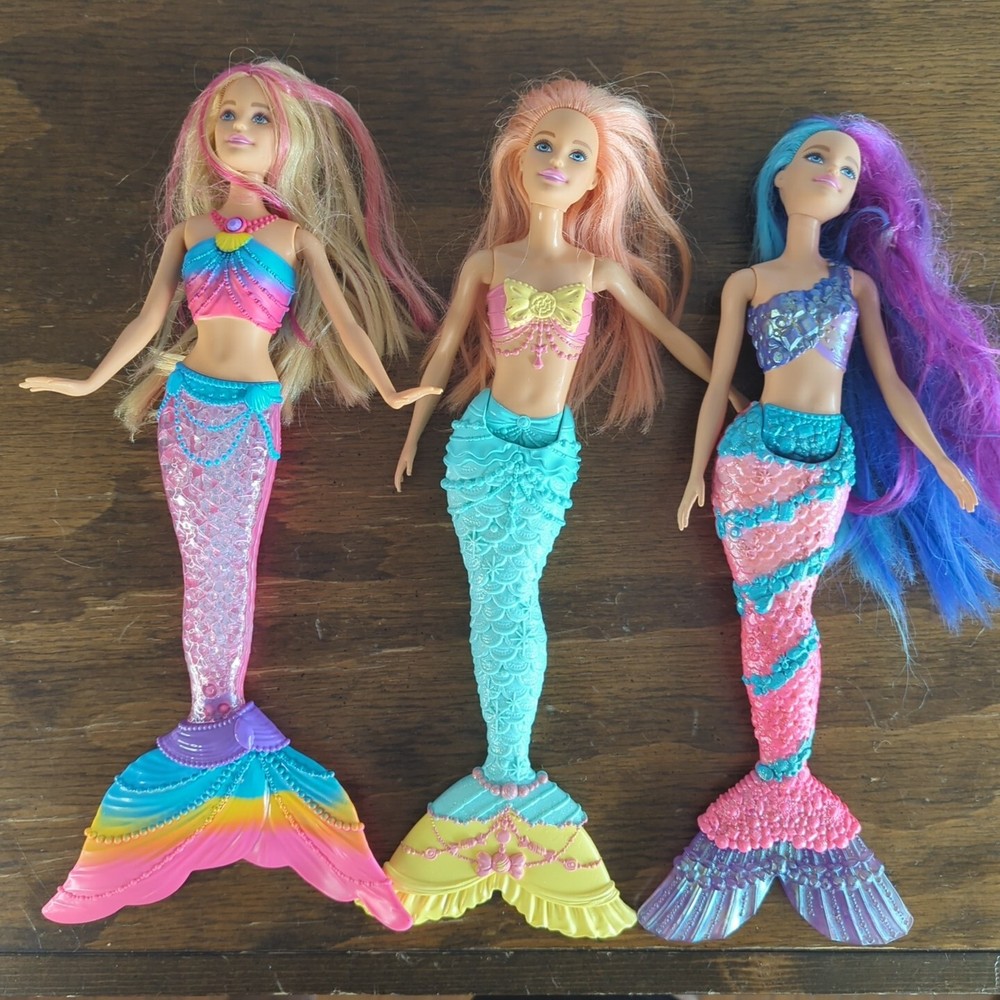 2017 Barbie Dreamtopia Mermaid Lot Of 3 Doll Working Lights 1 W Dirty Hair