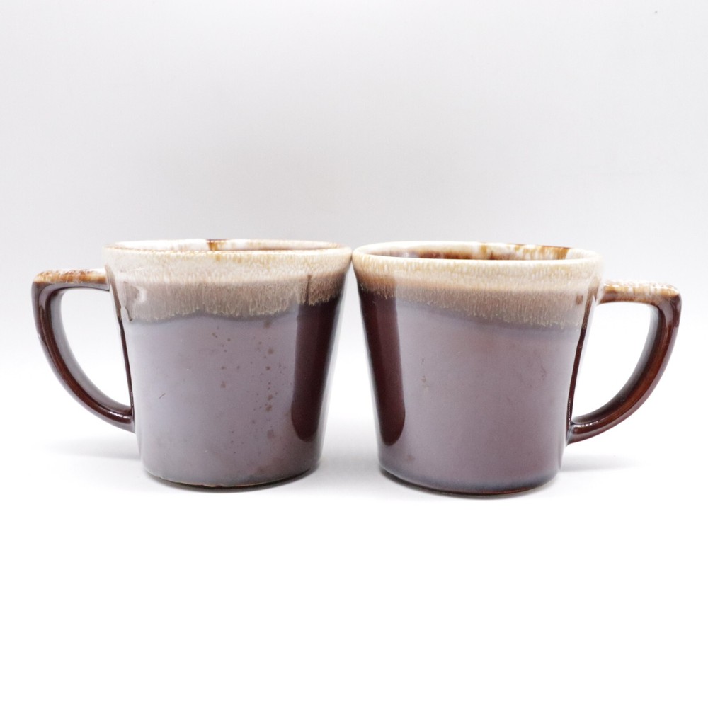 McCoy Brown Drip Glaze Coffee Mugs Cups Pottery USA Set of 2 Vintage.
