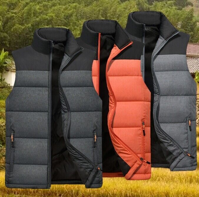 Men's Winter Stand Collar Vest Sleeveless Cotton Padded Waistcoat with Warm Pockets