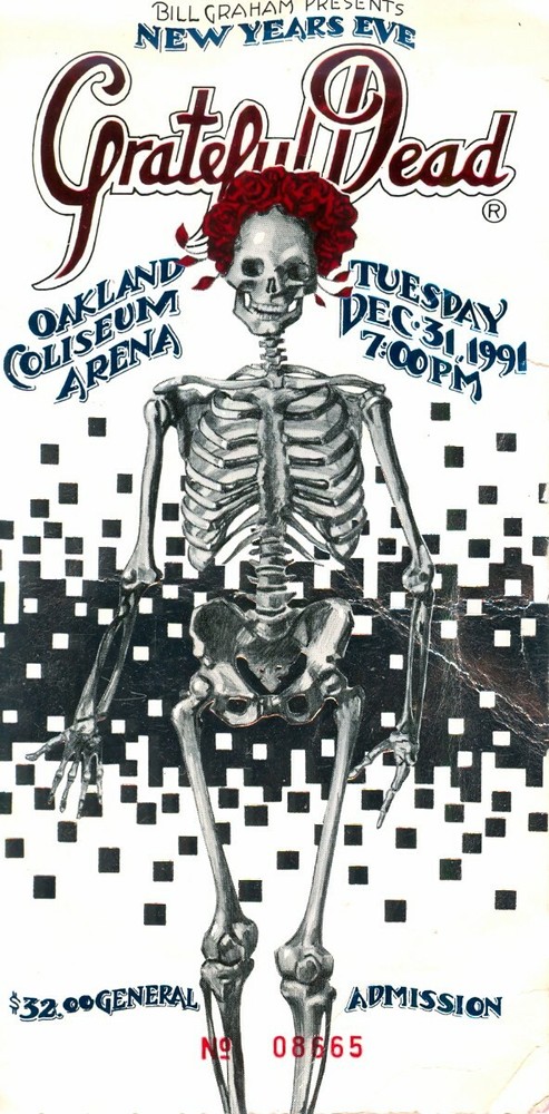 Grateful Dead 1991 NYE Ticket Stub Skeleton GDTS BGP 12/31/1991-image