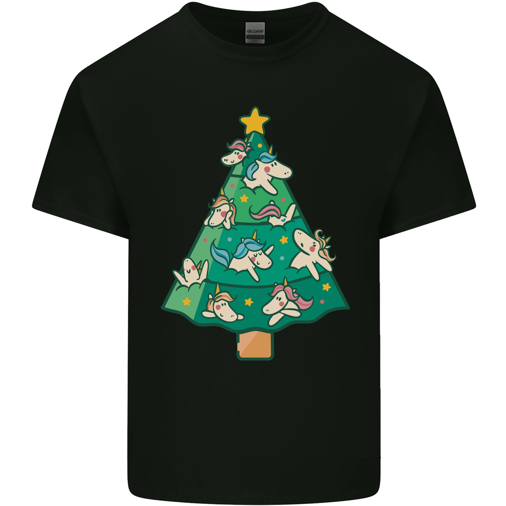 Unicorn Christmas Tree Xmas Mens Cotton T-Shirt Tee Top