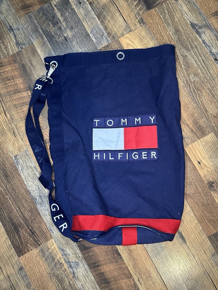 Tommy Hilfiger Vintage Logo Bucket Duffle Bag with Adjustable Shoulder Strap