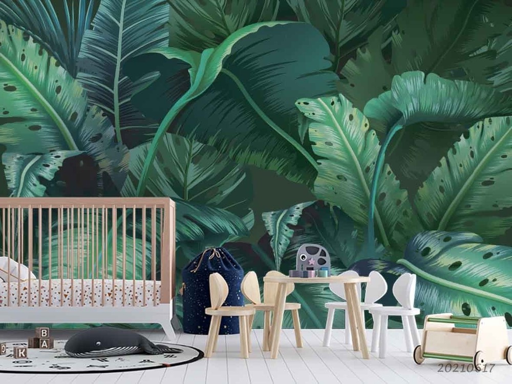 3D Green Plant Leaves Illustration Wall Murals Wallpaper Murals Wall Sticker