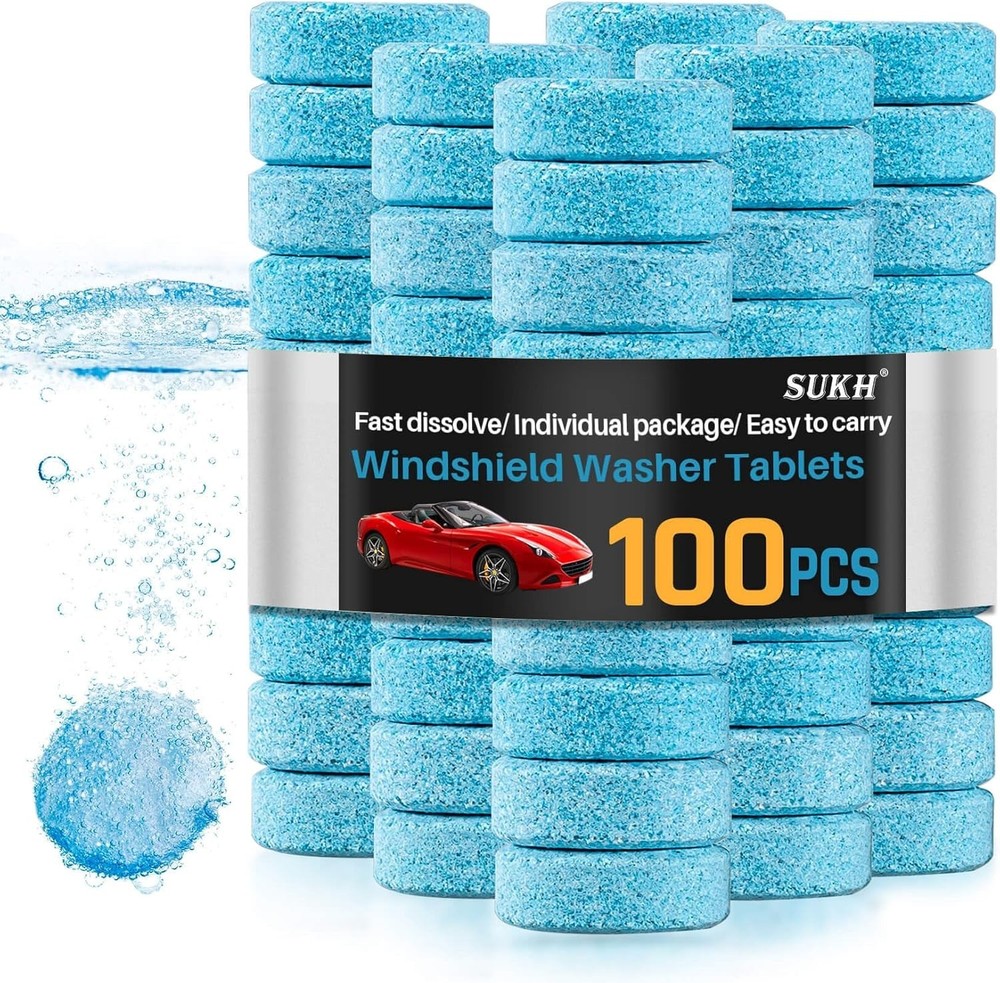 Car Windshield Washer Tablets for Glass Cleaning, 100 Pcs Fast Dissolving Washer Fluid Tablets