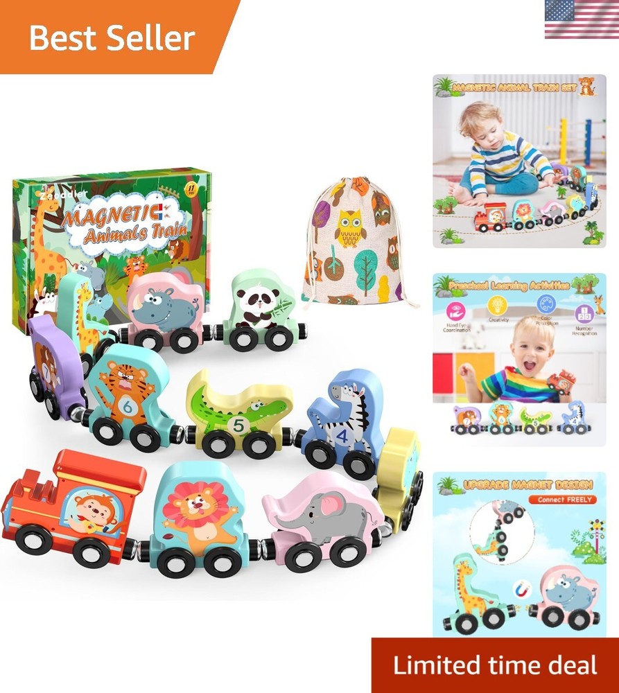 Montessori Magnetic Wooden Animal Train Set for Toddlers with 11 Playful Pieces