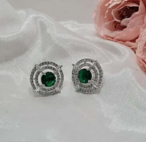4Ct Round Simulated Emerald and CZ Stud Earrings in 925 Sterling Silver for Women
