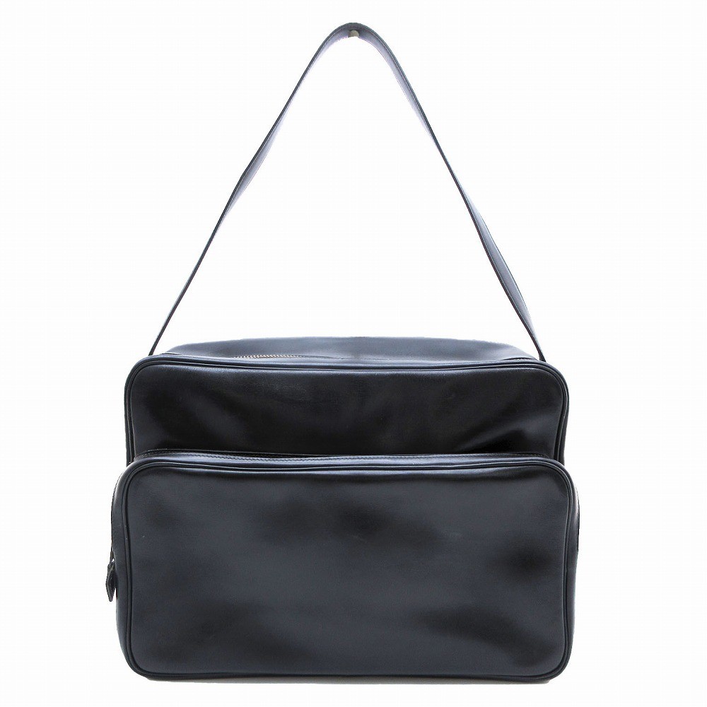 HERMES H Engraved 78 Year Vintage Smooth Leather Shoulder Bag Camera Black 21413