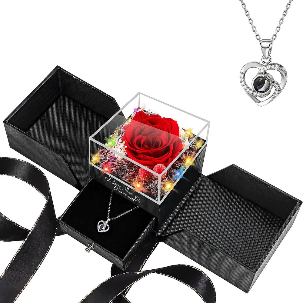 Valentines Day Gifts Forever Rose: Preserved Real Flower in Box with Heart Ne...