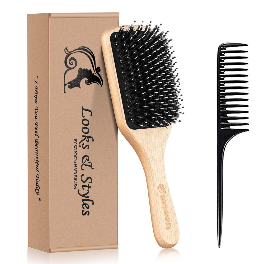 Hair Brush, Boar Bristle Paddle Hairbrush for Long Short Thick Thin Curly