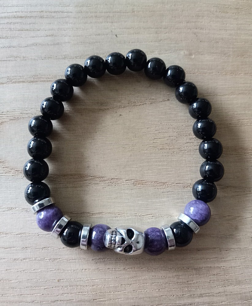 Skull Bracelet Black And Purple Stainless Steel Gothic Skeleton Men Bracelet