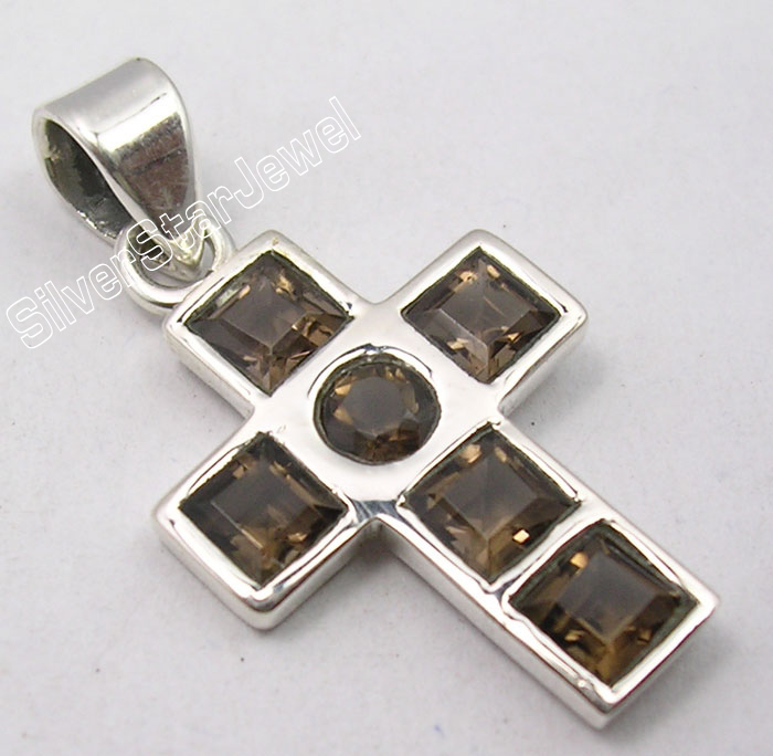 FLASH SALE ONLINE TODAY | 925 Silver SMOKY QUARTZ FABULOUS CROSS Pendant 1.2