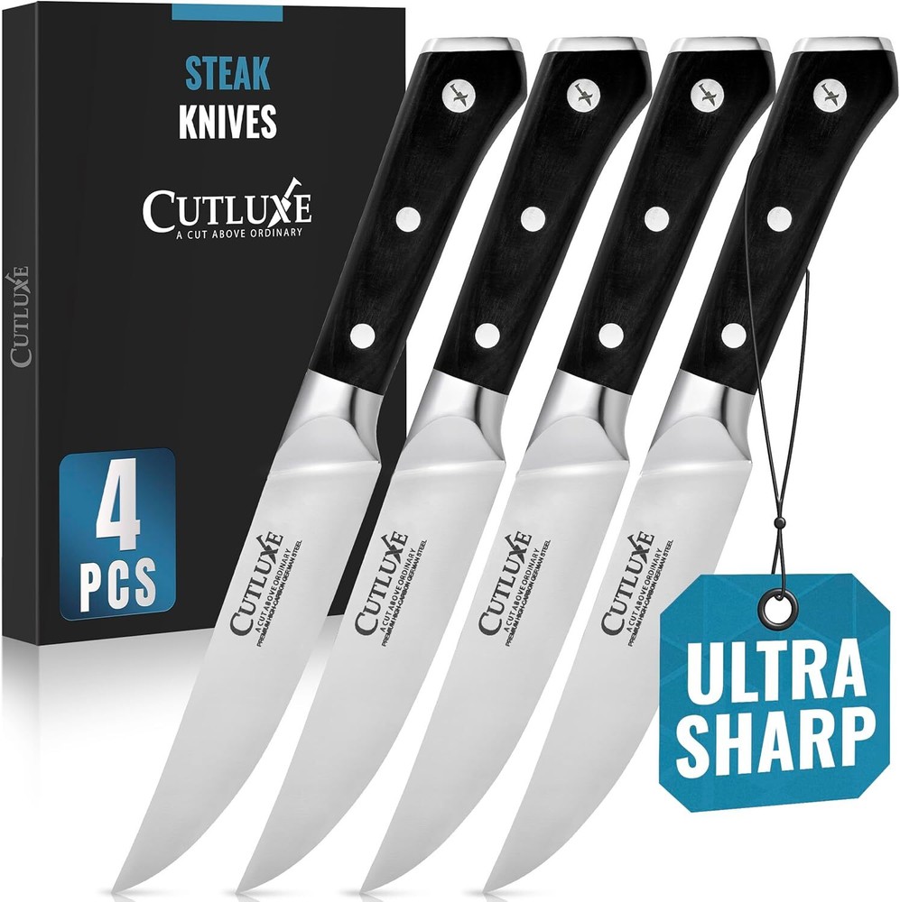 Steak Knives Set of 4, Straight Edge Steak Knife Set